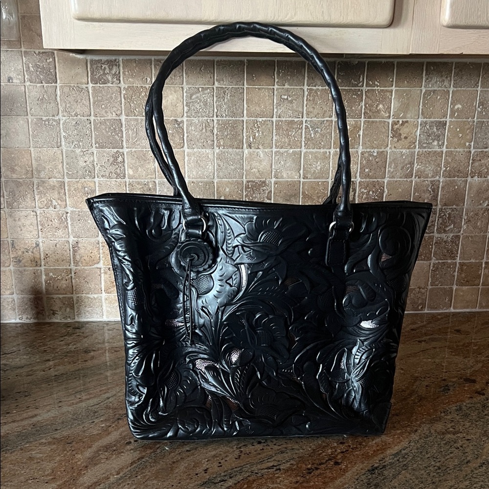 Patricia Nash Black Embossed Leather Tote